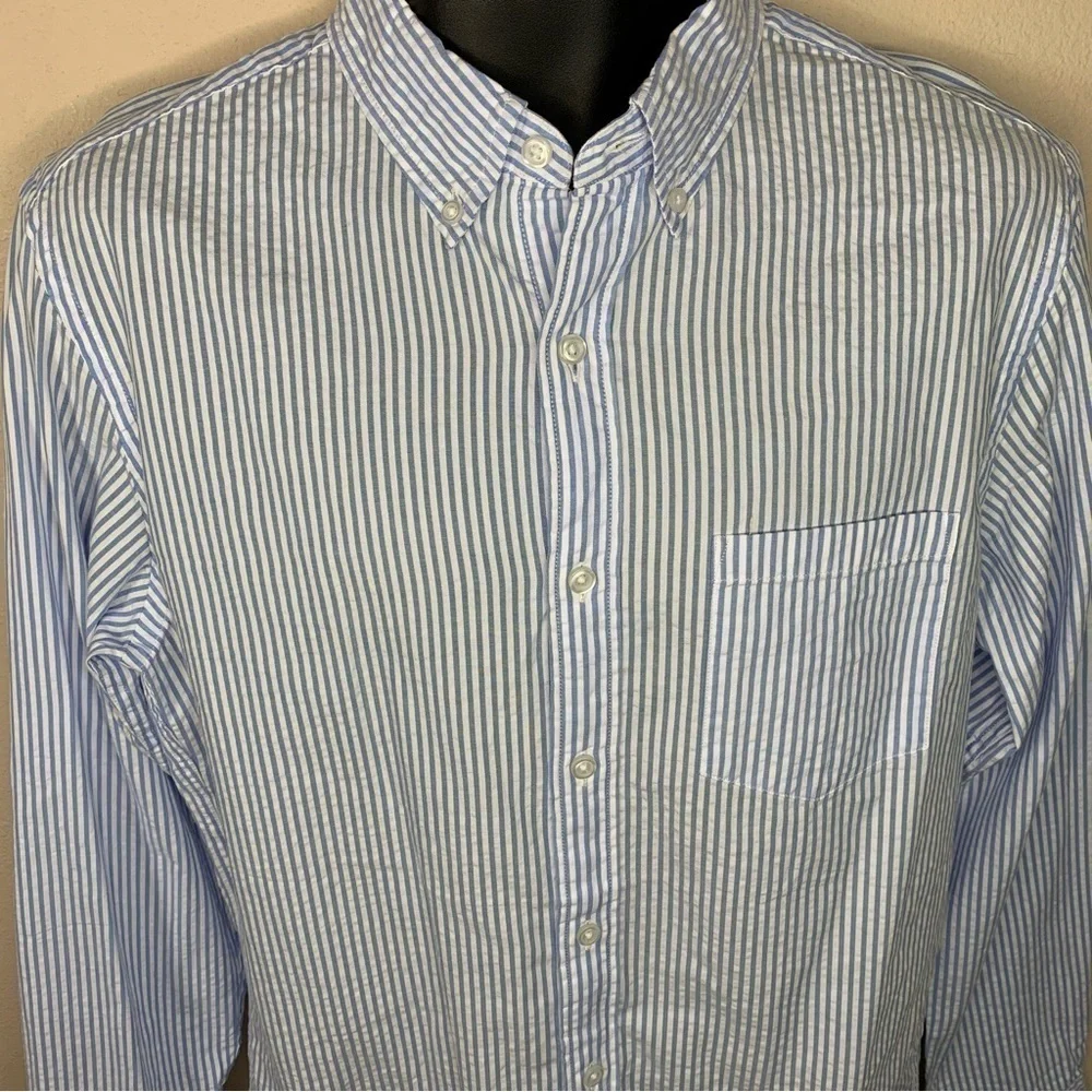 M NEW J Crew Men’s Blue White Striped Long Sleeve Button Down Shirt Medium